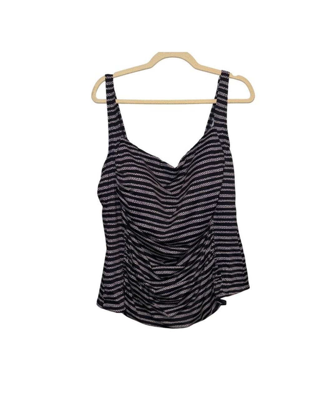Lands End Black & White Stripe Tankini Soft Cups Adjustable Straps Size 24W NWT